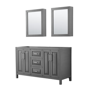 Daria 60 Inch Double Bathroom Vanity in Dark Gray No Countertop No Sink and Medicine Cabinets