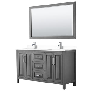 Daria 60 Inch Double Bathroom Vanity in Dark Gray White Cultured Marble Countertop Undermount Square Sinks 58 Inch Mirror