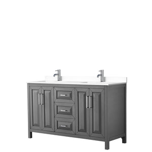Daria 60 Inch Double Bathroom Vanity in Dark Gray White Cultured Marble Countertop Undermount Square Sinks No Mirror