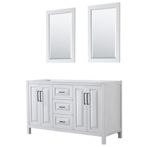 Daria 60 Inch Double Bathroom Vanity in White No Countertop No Sink Matte Black Trim 24 Inch Mirrors