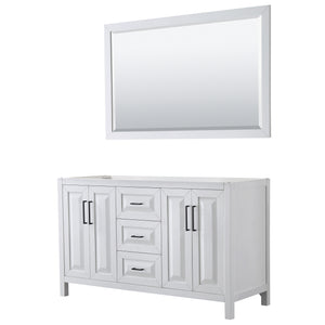 Daria 60 Inch Double Bathroom Vanity in White No Countertop No Sink Matte Black Trim 58 Inch Mirror