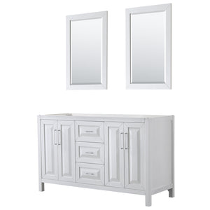 Daria 60 Inch Double Bathroom Vanity in White No Countertop No Sink and 24 Inch Mirrors