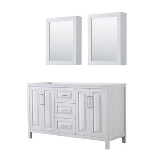 Daria 60 Inch Double Bathroom Vanity in White No Countertop No Sink and Medicine Cabinets