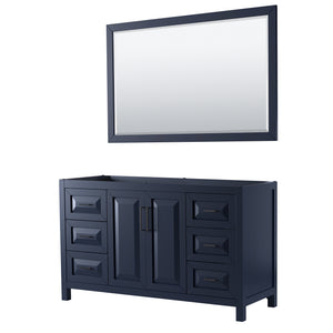 Daria 60 Inch Single Bathroom Vanity in Dark Blue No Countertop No Sink Matte Black Trim 58 Inch Mirror