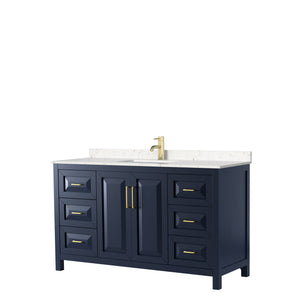 Daria 60 Inch Single Bathroom Vanity in Dark Blue Carrara Cultured Marble Countertop Undermount Square Sink No Mirror