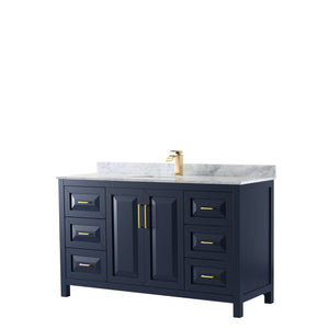 Daria 60 Inch Single Bathroom Vanity in Dark Blue White Carrara Marble Countertop Undermount Square Sink No Mirror