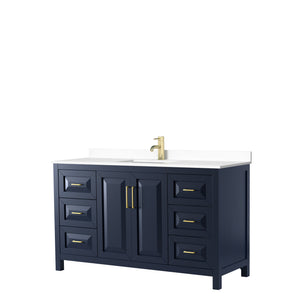 Daria 60 Inch Single Bathroom Vanity in Dark Blue White Cultured Marble Countertop Undermount Square Sink No Mirror