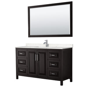 Daria 60 Inch Single Bathroom Vanity in Dark Espresso Carrara Cultured Marble Countertop Undermount Square Sink 58 Inch Mirror