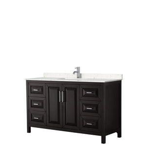 Daria 60 Inch Single Bathroom Vanity in Dark Espresso Carrara Cultured Marble Countertop Undermount Square Sink No Mirror