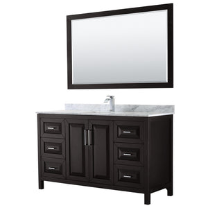 Daria 60 Inch Single Bathroom Vanity in Dark Espresso White Carrara Marble Countertop Undermount Square Sink and 58 Inch Mirror