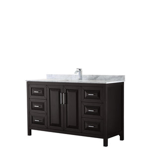 Daria 60 Inch Single Bathroom Vanity in Dark Espresso White Carrara Marble Countertop Undermount Square Sink and No Mirror