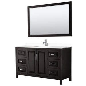 Daria 60 Inch Single Bathroom Vanity in Dark Espresso White Cultured Marble Countertop Undermount Square Sink 58 Inch Mirror