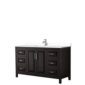 Daria 60 Inch Single Bathroom Vanity in Dark Espresso White Cultured Marble Countertop Undermount Square Sink No Mirror