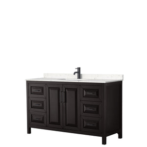 Daria 60 Inch Single Bathroom Vanity in Dark Espresso Carrara Cultured Marble Countertop Undermount Square Sink Matte Black Trim