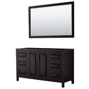Daria 60 Inch Single Bathroom Vanity in Dark Espresso No Countertop No Sink Matte Black Trim 58 Inch Mirror