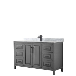 Daria 60 Inch Single Bathroom Vanity in Dark Gray White Carrara Marble Countertop Undermount Square Sink Matte Black Trim