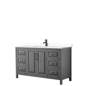 Daria 60 Inch Single Bathroom Vanity in Dark Gray White Cultured Marble Countertop Undermount Square Sink Matte Black Trim