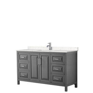 Daria 60 Inch Single Bathroom Vanity in Dark Gray Carrara Cultured Marble Countertop Undermount Square Sink No Mirror