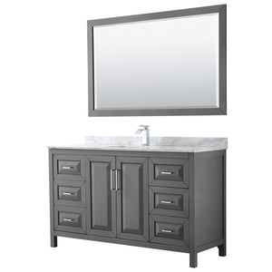 Daria 60 Inch Single Bathroom Vanity in Dark Gray White Carrara Marble Countertop Undermount Square Sink and 58 Inch Mirror