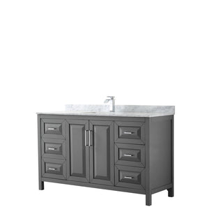 Daria 60 Inch Single Bathroom Vanity in Dark Gray White Carrara Marble Countertop Undermount Square Sink and No Mirror