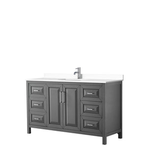 Daria 60 Inch Single Bathroom Vanity in Dark Gray White Cultured Marble Countertop Undermount Square Sink No Mirror