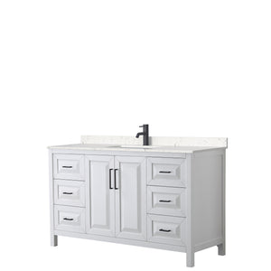 Daria 60 Inch Single Bathroom Vanity in White Carrara Cultured Marble Countertop Undermount Square Sink Matte Black Trim