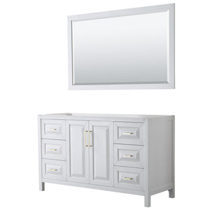 Daria 60 Inch Single Bathroom Vanity in White No Countertop No Sink 58 Inch Mirror Brushed Gold Trim
