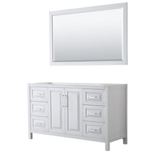 Daria 60 Inch Single Bathroom Vanity in White No Countertop No Sink and 58 Inch Mirror