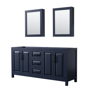 Daria 72 Inch Double Bathroom Vanity in Dark Blue No Countertop No Sink Matte Black Trim Medicine Cabinets