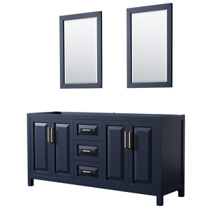 Daria 72 Inch Double Bathroom Vanity in Dark Blue No Countertop No Sink 24 Inch Mirrors