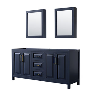 Daria 72 Inch Double Bathroom Vanity in Dark Blue No Countertop No Sink Medicine Cabinets
