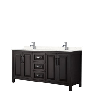 Daria 72 Inch Double Bathroom Vanity in Dark Espresso Carrara Cultured Marble Countertop Undermount Square Sinks No Mirror