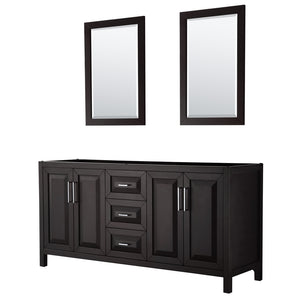 Daria 72 Inch Double Bathroom Vanity in Dark Espresso No Countertop No Sink and 24 Inch Mirrors