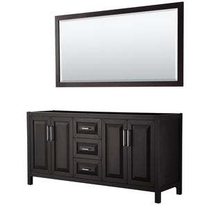 Daria 72 Inch Double Bathroom Vanity in Dark Espresso No Countertop No Sink and 70 Inch Mirror