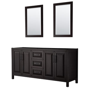 Daria 72 Inch Double Bathroom Vanity in Dark Espresso No Countertop No Sink Matte Black Trim 24 Inch Mirrors