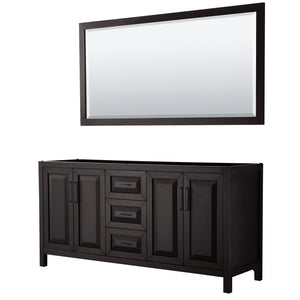 Daria 72 Inch Double Bathroom Vanity in Dark Espresso No Countertop No Sink Matte Black Trim 70 Inch Mirror