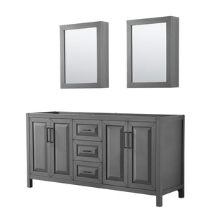 Daria 72 Inch Double Bathroom Vanity in Dark Gray No Countertop No Sink Matte Black Trim Medicine Cabinets