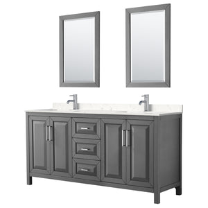 Daria 72 Inch Double Bathroom Vanity in Dark Gray Carrara Cultured Marble Countertop Undermount Square Sinks 24 Inch Mirrors