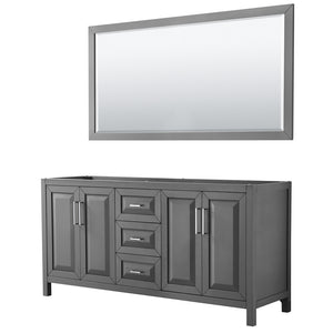 Daria 72 Inch Double Bathroom Vanity in Dark Gray No Countertop No Sink and 70 Inch Mirror