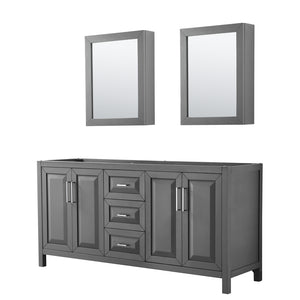 Daria 72 Inch Double Bathroom Vanity in Dark Gray No Countertop No Sink and Medicine Cabinets