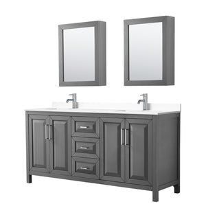 Daria 72 Inch Double Bathroom Vanity in Dark Gray White Cultured Marble Countertop Undermount Square Sinks Medicine Cabinets