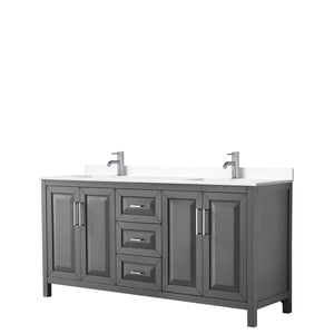 Daria 72 Inch Double Bathroom Vanity in Dark Gray White Cultured Marble Countertop Undermount Square Sinks No Mirror