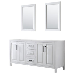 Daria 72 Inch Double Bathroom Vanity in White No Countertop No Sink Matte Black Trim 24 Inch Mirrors