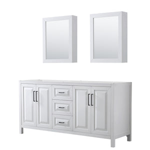 Daria 72 Inch Double Bathroom Vanity in White No Countertop No Sink Matte Black Trim Medicine Cabinets