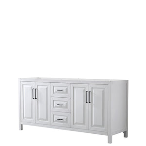 Daria 72 Inch Double Bathroom Vanity in White No Countertop No Sink Matte Black Trim