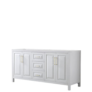 Daria 72 Inch Double Bathroom Vanity in White No Countertop No Sink Brushed Gold Trim