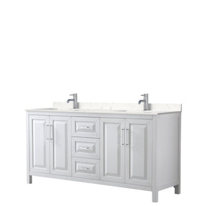 Daria 72 Inch Double Bathroom Vanity in White Carrara Cultured Marble Countertop Undermount Square Sinks No Mirror