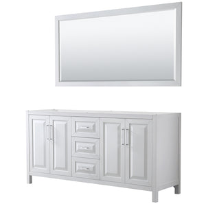 Daria 72 Inch Double Bathroom Vanity in White No Countertop No Sink and 70 Inch Mirror