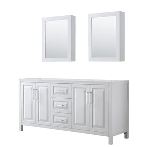 Daria 72 Inch Double Bathroom Vanity in White No Countertop No Sink and Medicine Cabinets