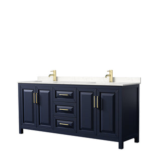 Daria 80 Inch Double Bathroom Vanity in Dark Blue Carrara Cultured Marble Countertop Undermount Square Sinks No Mirror